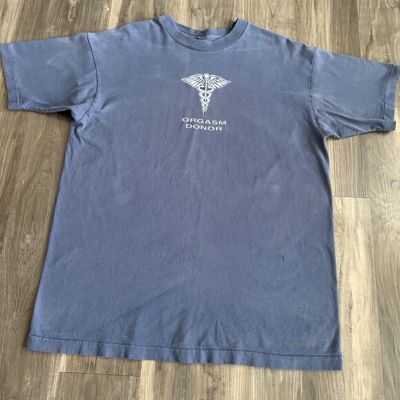 Vintage 1990s Orgasm Donor T-Shirt Men's Size L Faded Blue Sex Funny Sun Faded - Picture 3 of 10